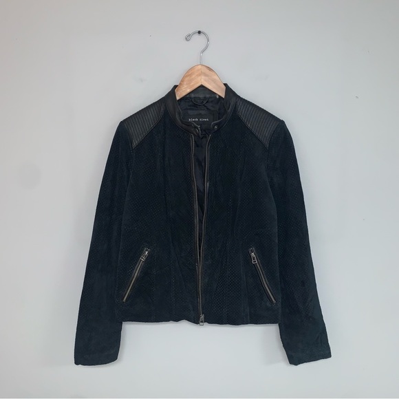Black Rivet Moto Jacket Women's Size Medium Black Suede‎ Leather  Perforated - Picture 4 of 11